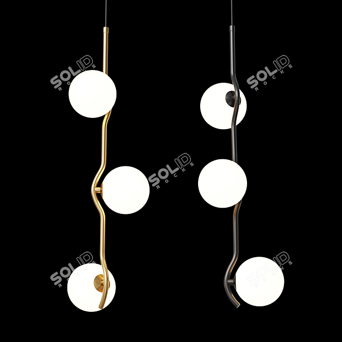 Modern Pendant Lamp with Three Spherical Shades 3D model image 2