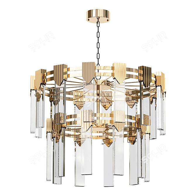 Crystal Rectangles Gold Chandelier 3D model image 1