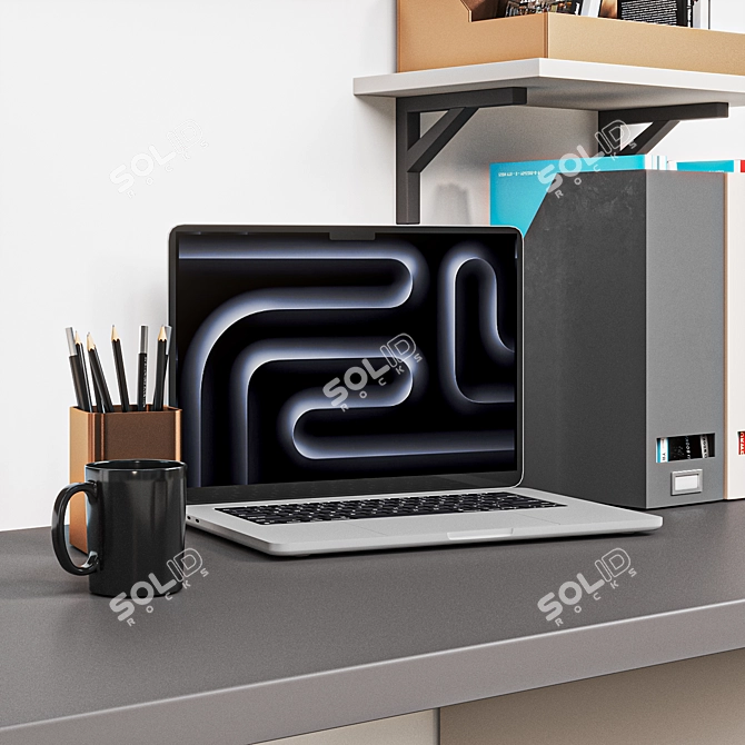 Workstation Bundle: MacBook, Chair, Lamp 3D model image 2