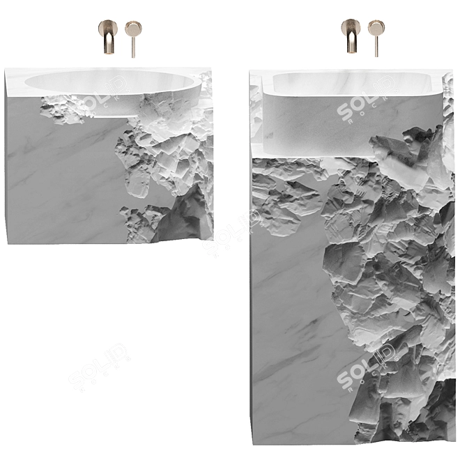 Custom Stone Wash Basin Set 3D model image 2