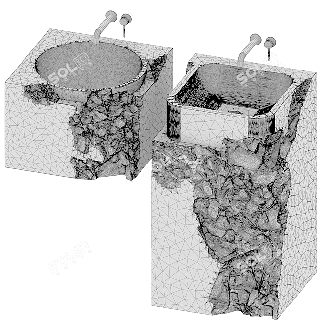 Custom Stone Wash Basin Set 3D model image 3