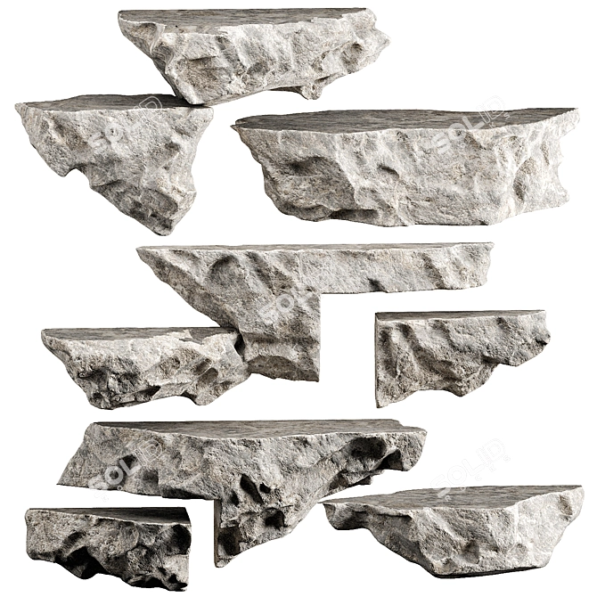 Stone Shelf Set Customizable Décor 3D model image 1