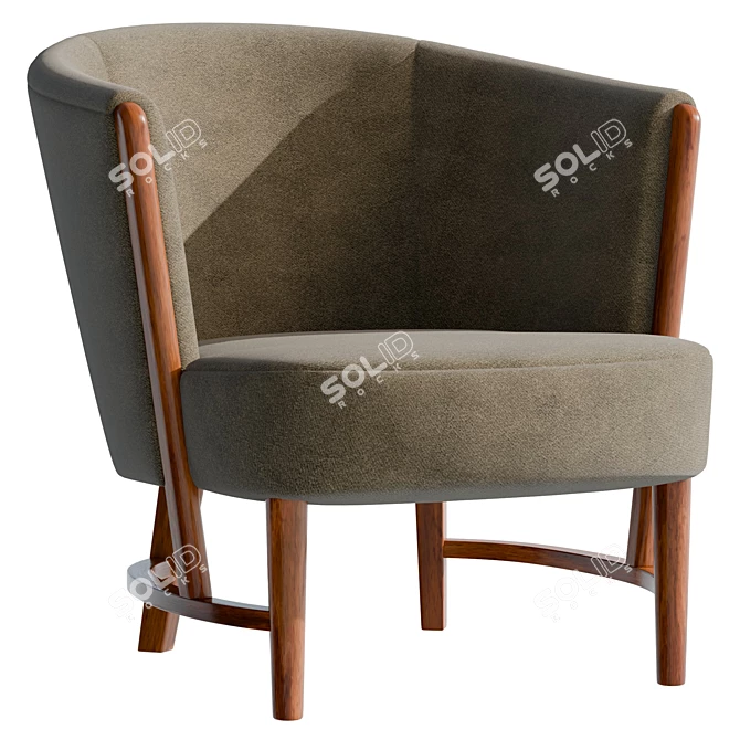 Modern Velvet Armchair, Large Size 3D model image 1