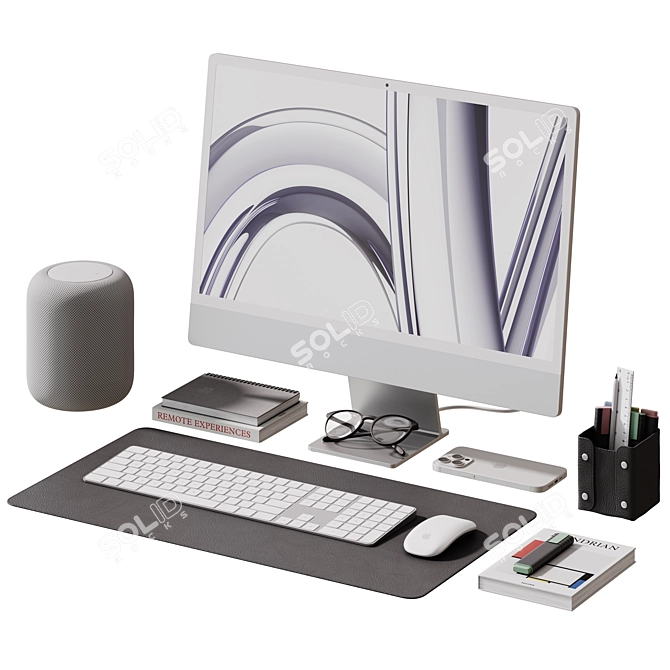 Apple-themed Desktop Decor Set 3D model image 1