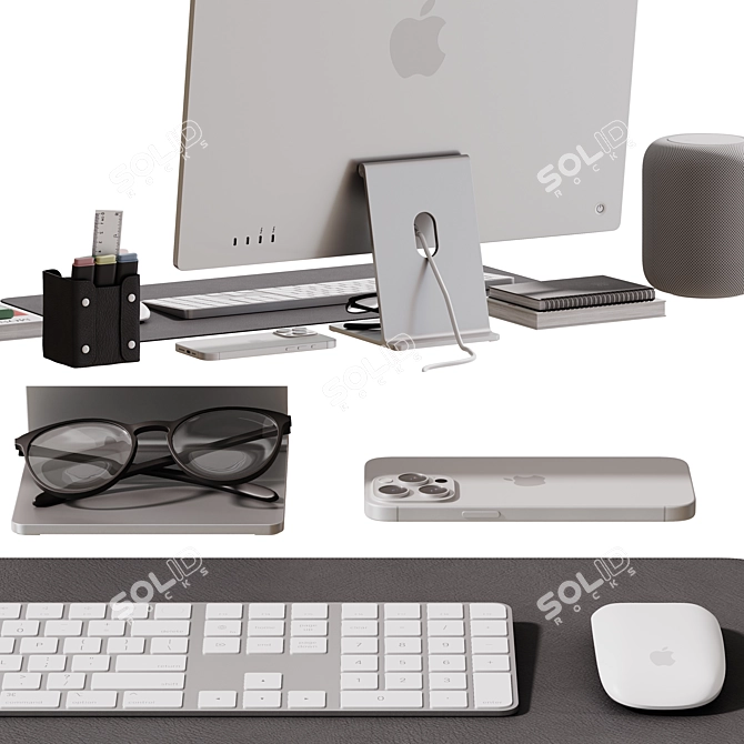 Apple-themed Desktop Decor Set 3D model image 2