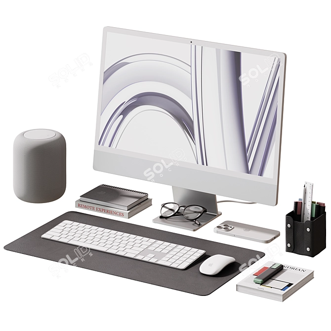 Apple-themed Desktop Decor Set 3D model image 15