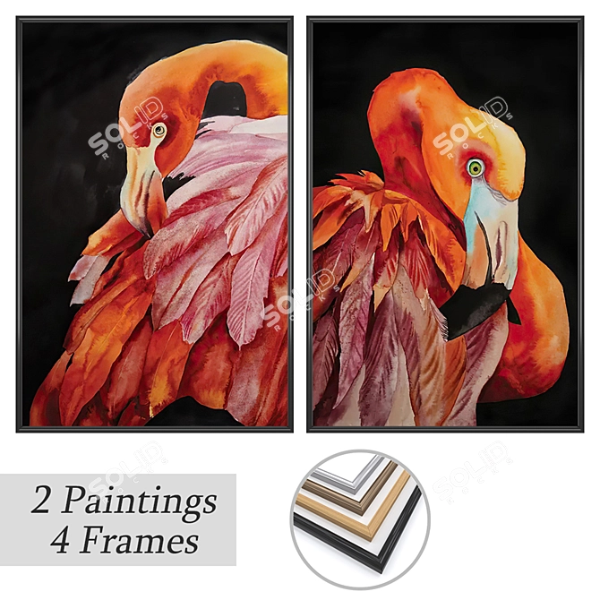 Modern Art Set with Frames 3D model image 1