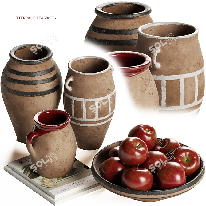 Fairfax Terracotta Vases Decor Set 3D model image 2