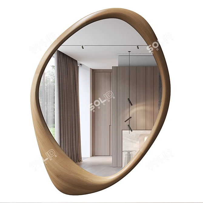 Handcrafted Wooden Frame Wall Mirror 3D model image 1