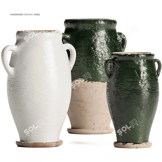 Artisanal Terra Clay Vases 3D model image 1