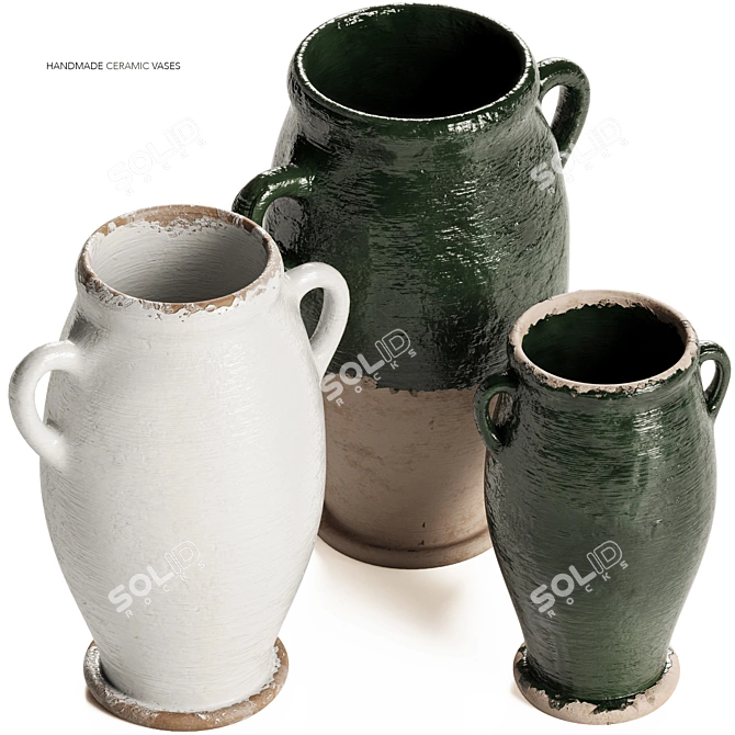 Artisanal Terra Clay Vases 3D model image 2