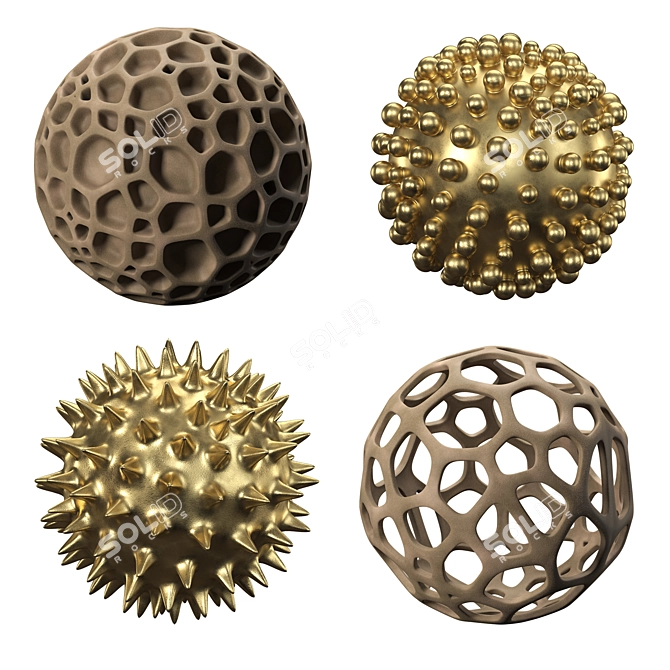 Clay and Brass Abstract Sculptures 3D model image 1