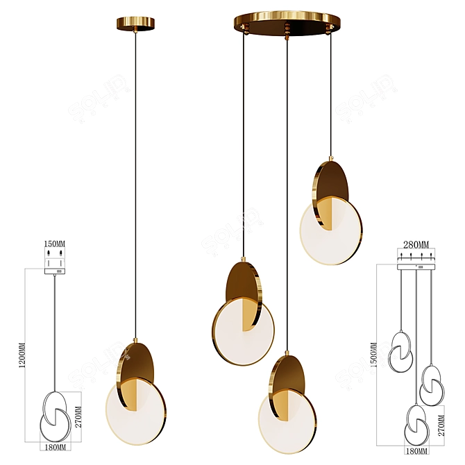  Sleek LED Pendant Lighting Set 3D model image 3