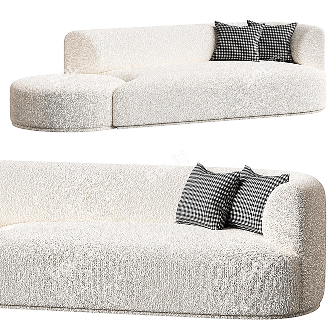 Boucle Modular Chaise Sofa Cream 3D model image 2