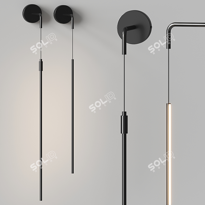 Modern Black Linear Wall Lamp 3D model image 2