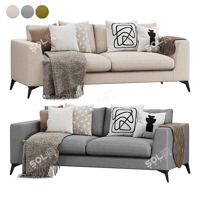 Lennox Twin Sofa Set with Velvet and Jute Upholstery 3D model image 1