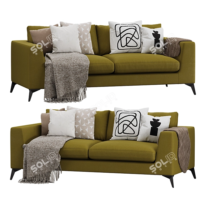 Lennox Twin Sofa Set with Velvet and Jute Upholstery 3D model image 2