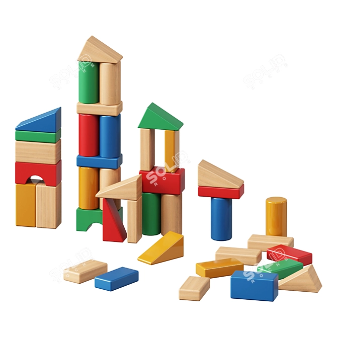 Underhålla Wooden Building Blocks Set 3D model image 1