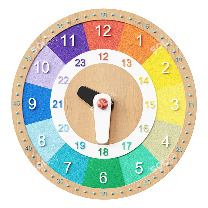 Colorful Educational Wooden Clock 3D model image 1