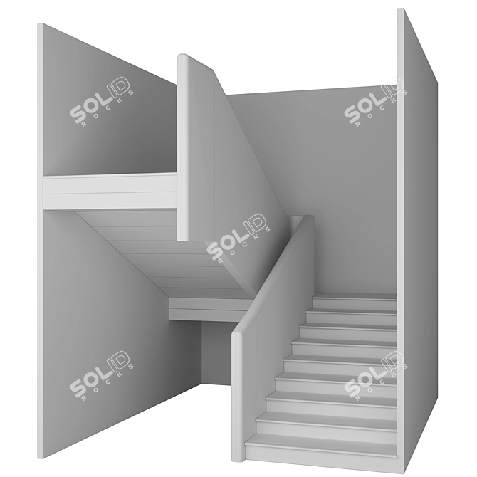 Modern P-Shape Decorative Wood Staircase 3D model image 5