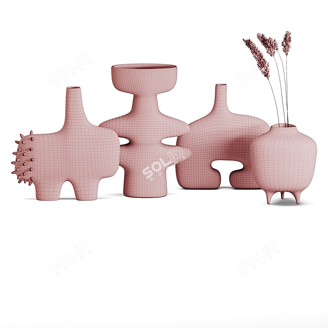 Modern Clay Canoe Vase Set 3D model image 4