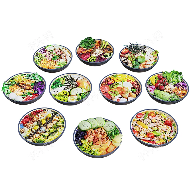 Freshly Made Mixed Salad Bowls 3D model image 1