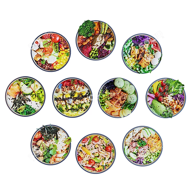 Freshly Made Mixed Salad Bowls 3D model image 2