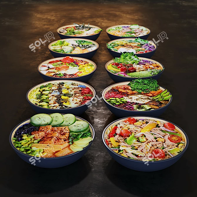 Freshly Made Mixed Salad Bowls 3D model image 5