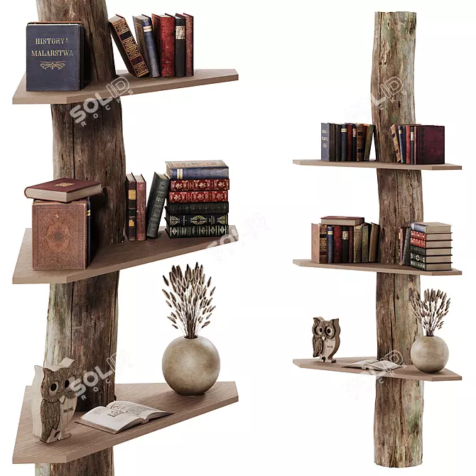 Rustic Tree Trunk Corner Shelf 3D model image 1