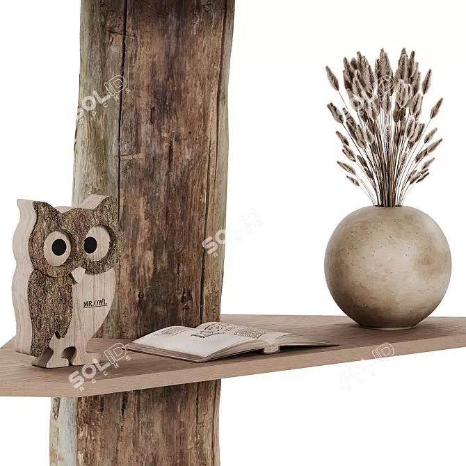 Rustic Tree Trunk Corner Shelf 3D model image 2