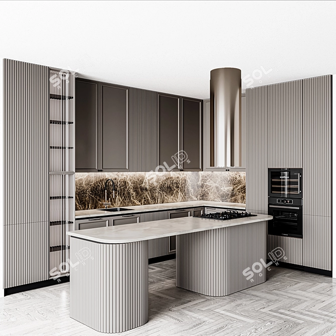  customizable neoclassic kitchen unit 3D model image 1