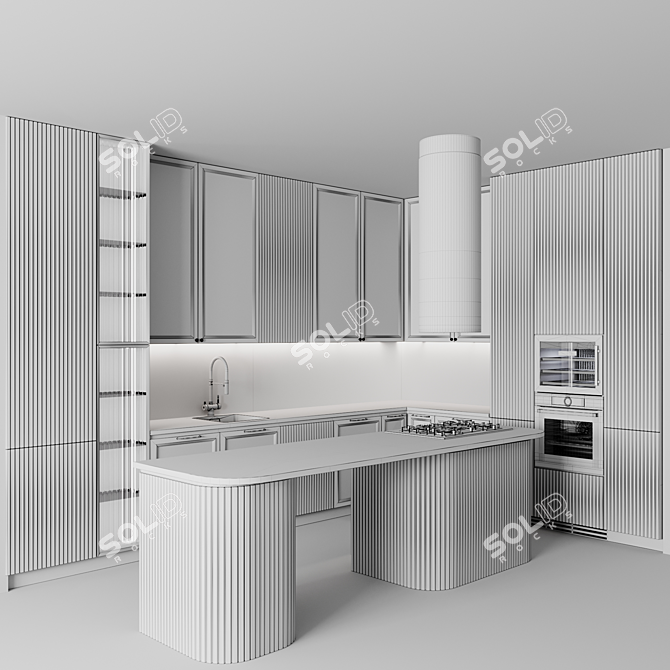  customizable neoclassic kitchen unit 3D model image 7