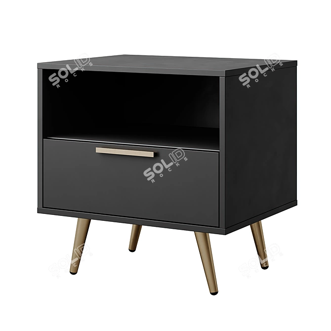 Elegant Black Gold Bedside Table 3D model image 1