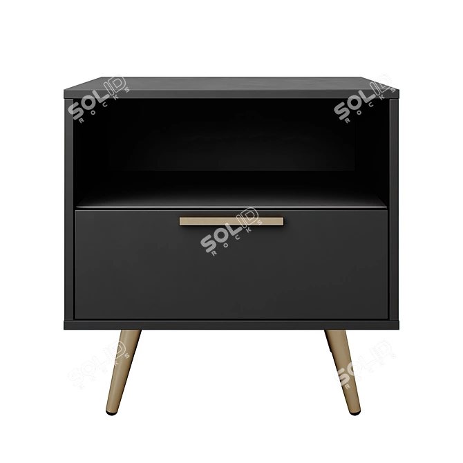 Elegant Black Gold Bedside Table 3D model image 2