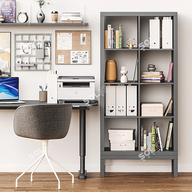 Streamlined Home Office Setup 3D model image 2