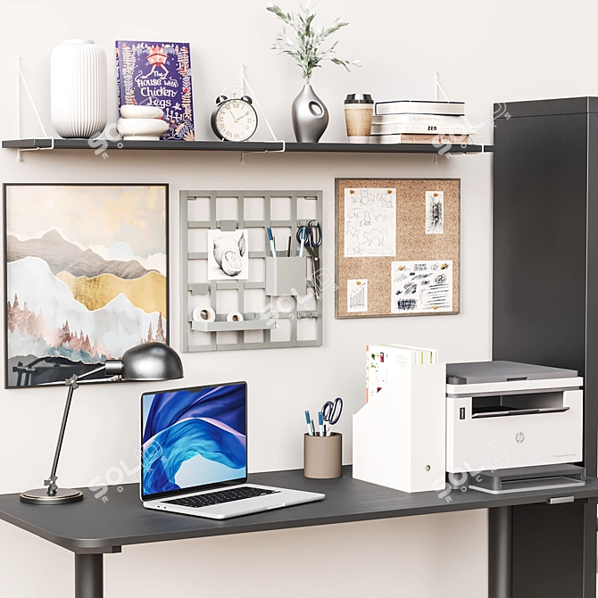 Streamlined Home Office Setup 3D model image 4