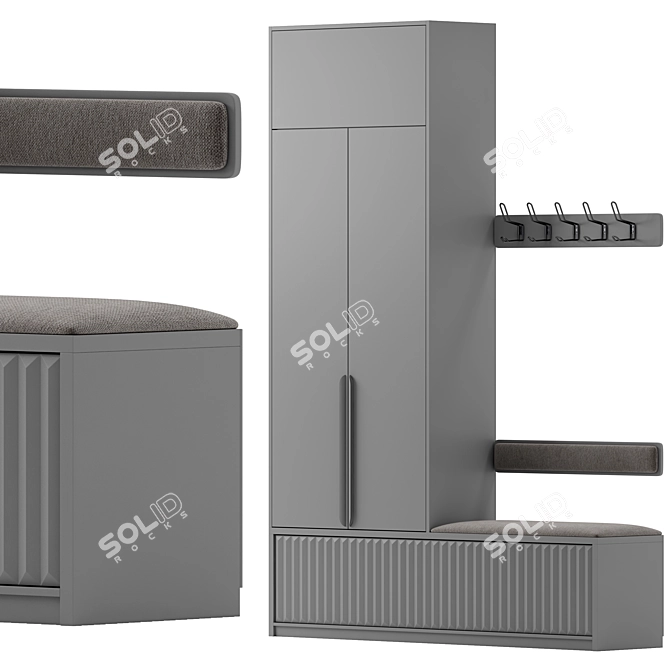 Modern Gray Wood Entryway Set 3D model image 2