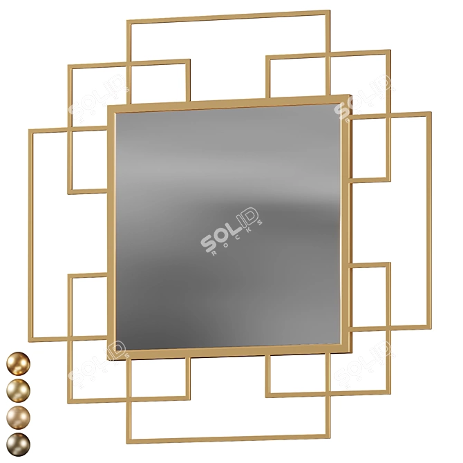 Handcrafted Geometric Gold Wall Mirror 3D model image 1