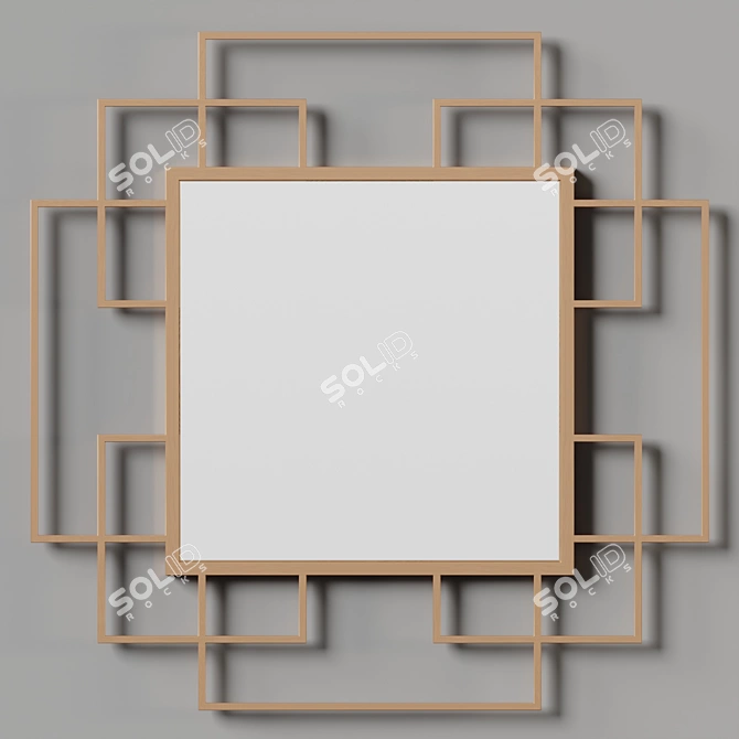 Handcrafted Geometric Gold Wall Mirror 3D model image 2