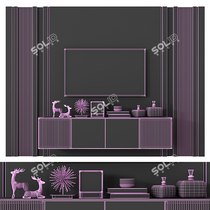 Modern TV Wall Set with 60" TV 3D model image 4