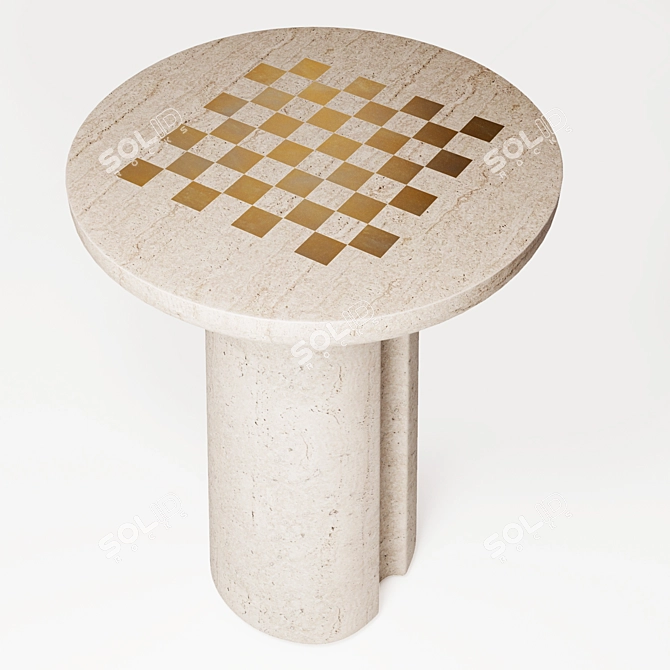 Travertine Brass Inlay Game Table 3D model image 2