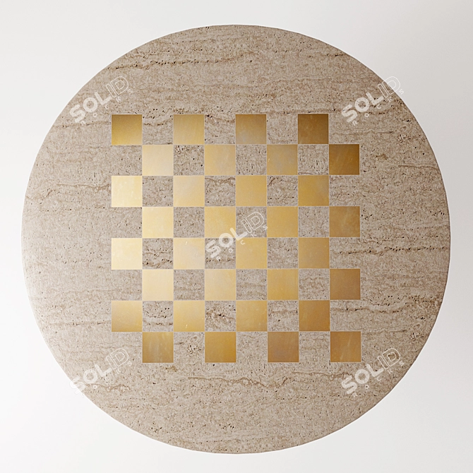Travertine Brass Inlay Game Table 3D model image 3