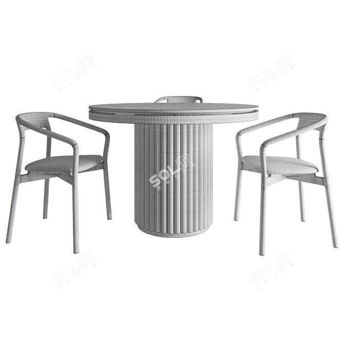 Metal Table & Wooden Armchair Duo 3D model image 3