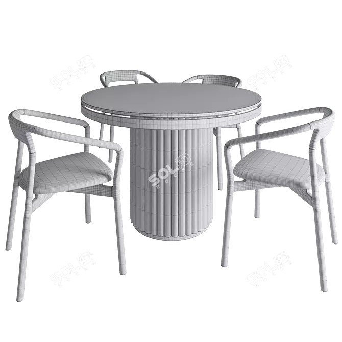 Metal Table & Wooden Armchair Duo 3D model image 4