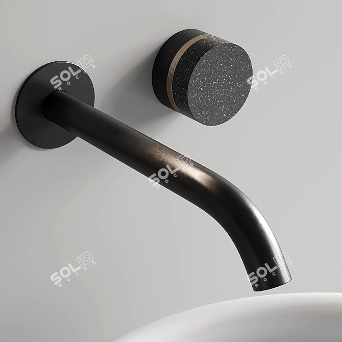 Modern Wooden Vanity Set with Round Ceramic Basins 3D model image 4