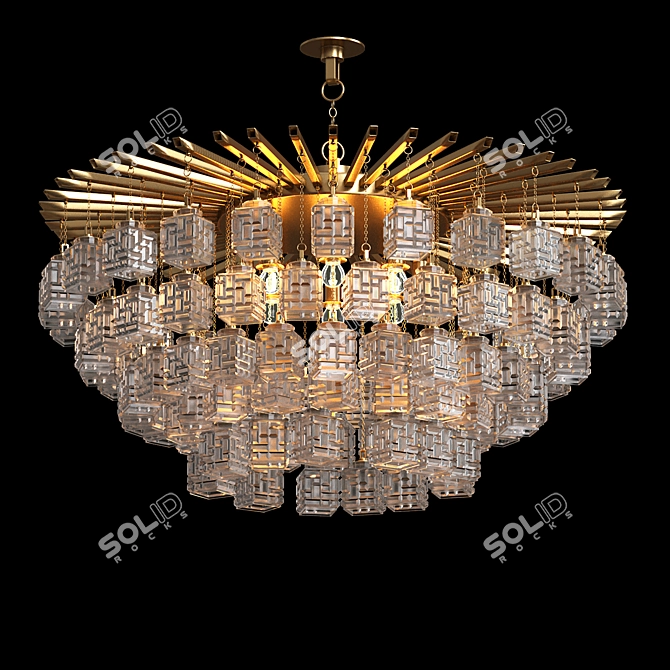 Modern Brass Ceiling Chandelier Fixture 3D model image 2