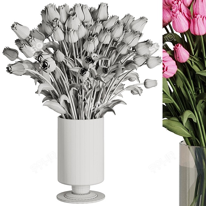 Elegant Tulip Bouquet Arrangement 3D model image 3