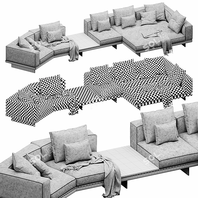 Luxury Minotti Velvet Leather Set 3D model image 5