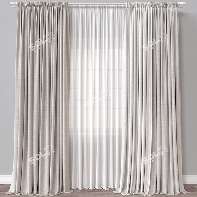 Versatile 3D Curtain Model Square 3D model image 1