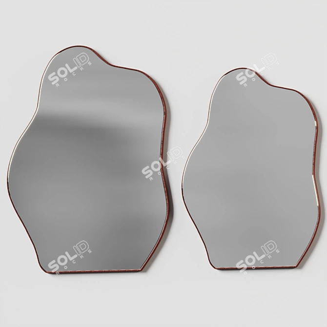 Modern Asymmetry Wood Wall Mirror 3D model image 3